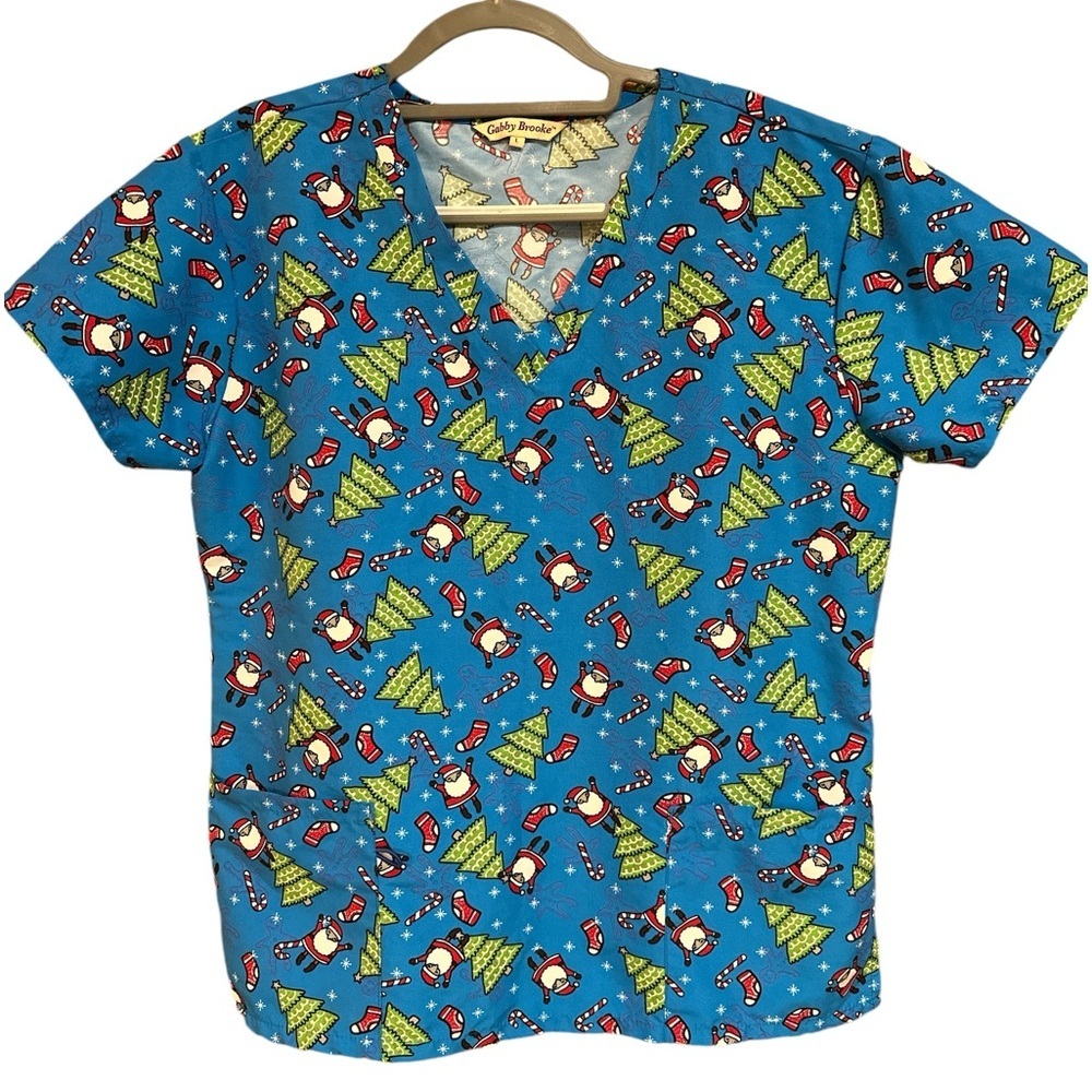 Gabby Brooke Shortsleeved V-Neck Christmas Scrub Top L